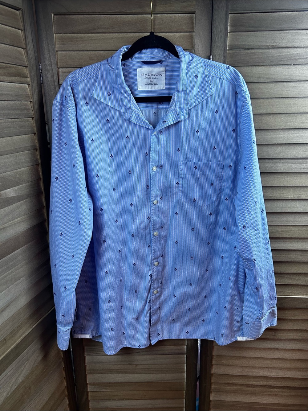 Madison Relaxed Edition XL Blue Striped Cotton Button Down Shirt Floral Print